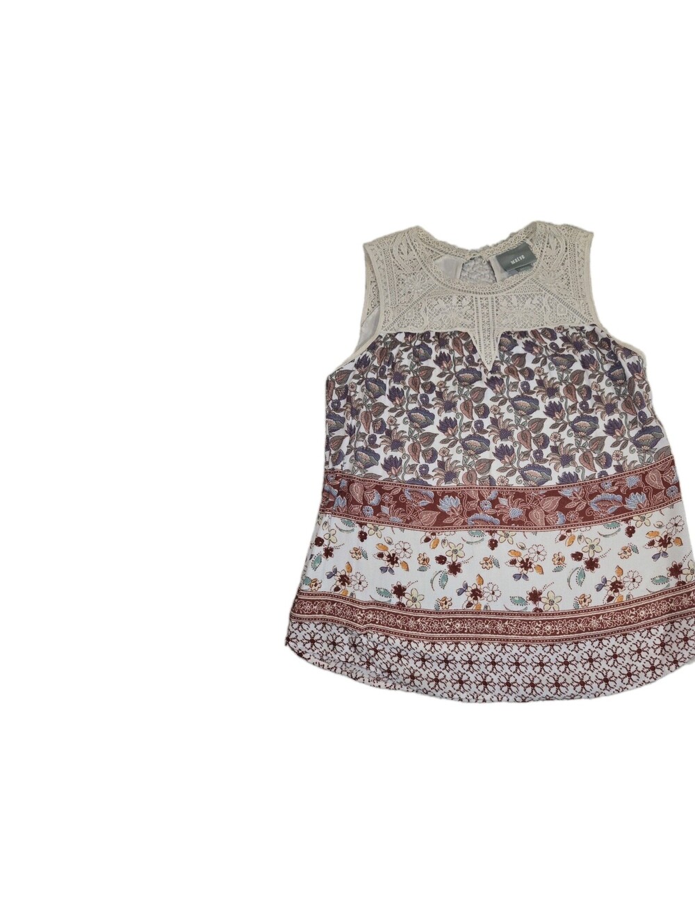 maeve anthropologie top Sz XS Sleeveless Crochet Lace Yoke Floral Paisley Print